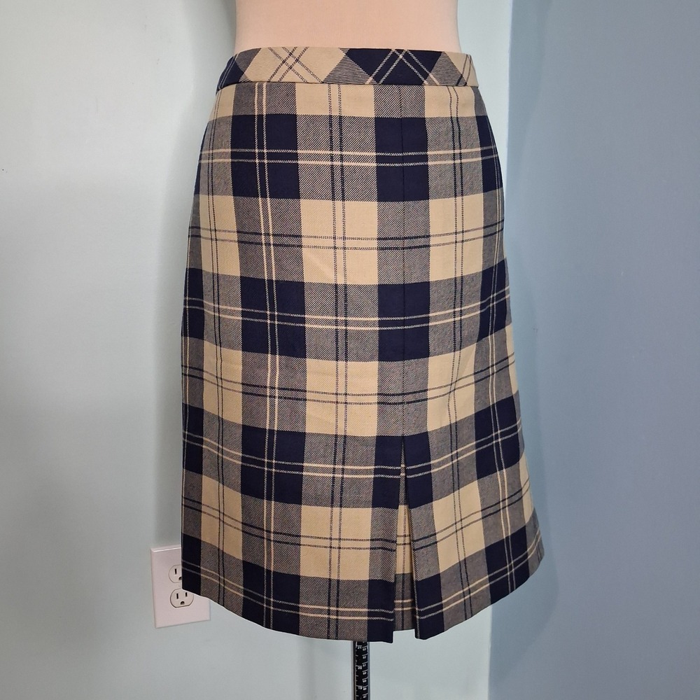 Brooks Brothers 346 Plaid Wool Blend Pencil Skirt Metallic Preppy Academia Sz 10